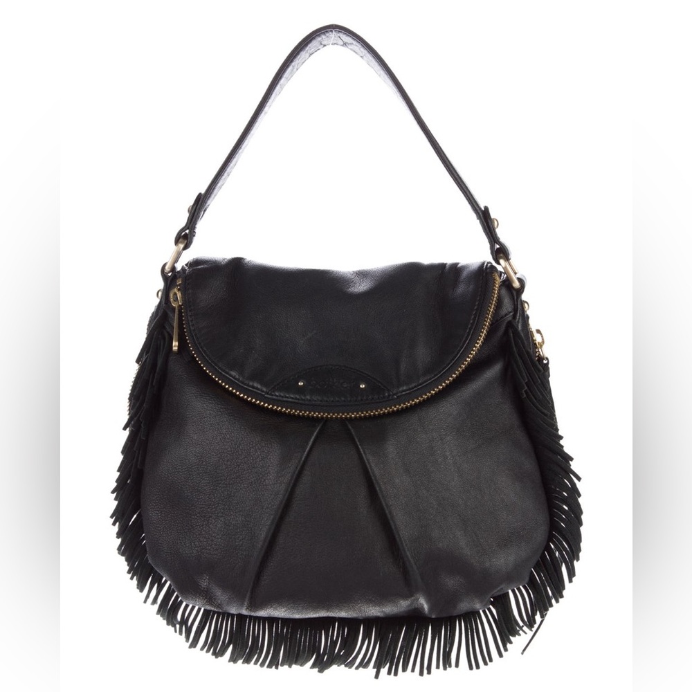 BOTKIER Black Leather Fringe Hobo Bag